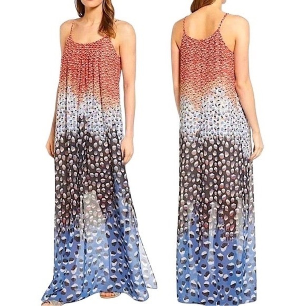 NIC+ZOE Dahlia Ombre Leopard Print Spaghetti Strap Maxi Dress Women‎ Size Large